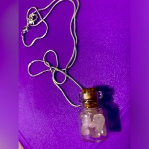 GENUINE ROSEQUARTZ IN A BOTTLE PENDANT ON AN 18” .925 STERLING SILVER NECKLACE